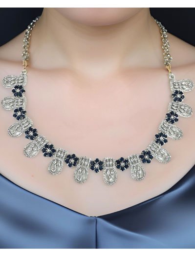 Sapphire Blue American Diamond CZ Necklace Set