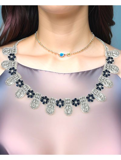 Sapphire Blue American Diamond CZ Necklace Set