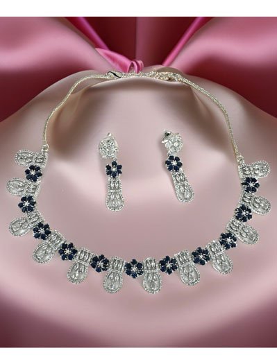 Sapphire Blue American Diamond CZ Necklace Set