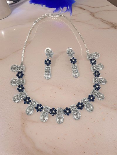 Sapphire Blue American Diamond CZ Necklace Set