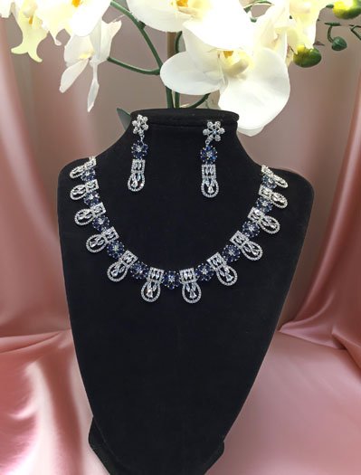 Sapphire Blue American Diamond CZ Necklace Set