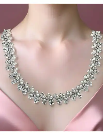 CZ Diamond Statement Necklace Set w/ earrings