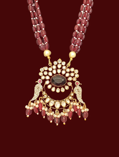 Peacock Design Long Kundan Necklace With Earrings