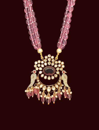 Peacock Design Long Kundan Necklace With Earrings