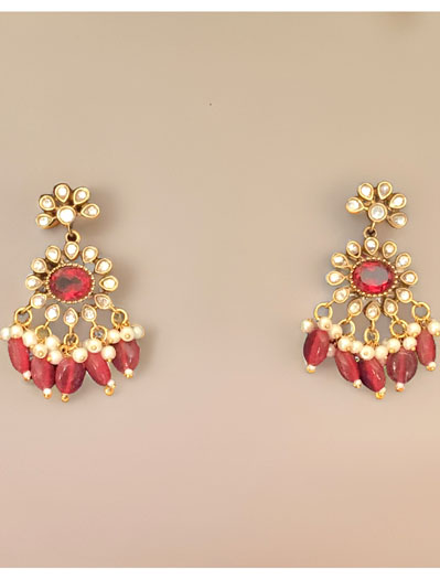 Peacock Design Long Kundan Necklace With Earrings