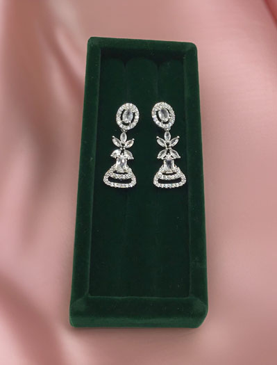 Designer AD/CZ Rodium plated earrings