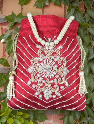 Handmade Pearl Zardosi Embroidered Potli Bag