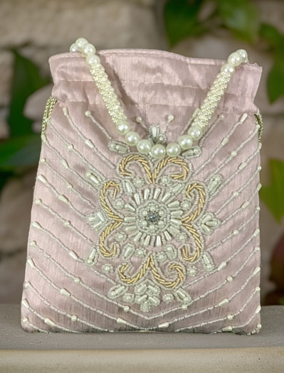 Handmade Pearl Zardosi Embroidered Potli Bag