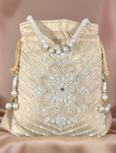 Handmade Pearl Zardosi Embroidered Potli Bag