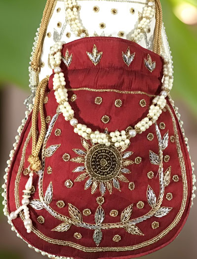 Classic knot Zardosi Embroidered Art Deco Potli Bag