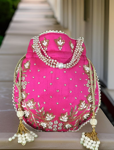 Zardosi/Pearl Silk Embroidered Potli Bag