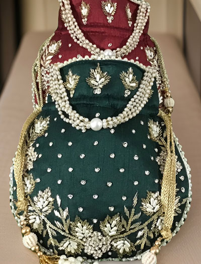 Zardosi/Pearl Silk Embroidered Potli Bag