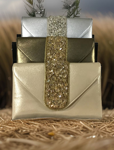 Crystal Embellished Metallic Leather Envelope Clutch Purses