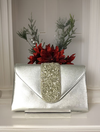 Crystal Embellished Metallic Leather Envelope Clutch Purses