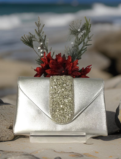 Crystal Embellished Metallic Leather Envelope Clutch Purses