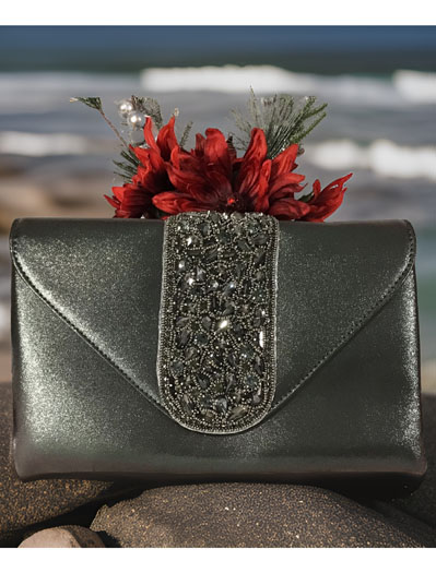 Crystal Embellished Metallic Leather Envelope Clutch Purses