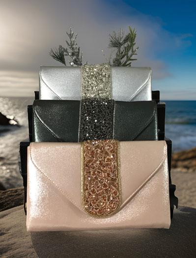 Crystal Embellished Metallic Leather Envelope Clutch Purses