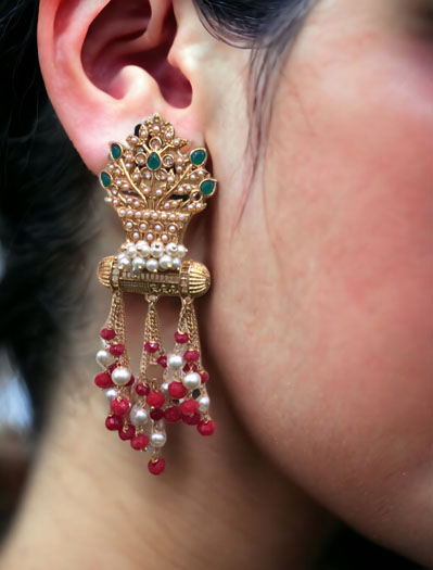 Designer Pearl Meenakari Long Earrings