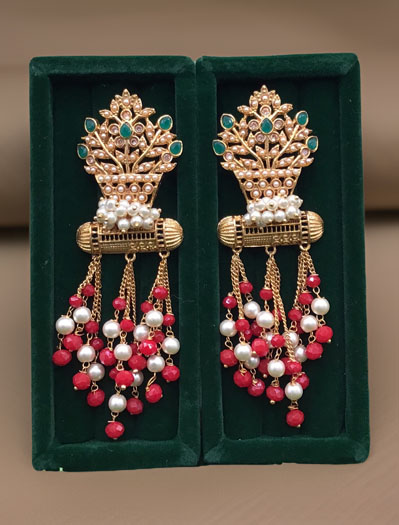 Designer Pearl Meenakari Long Earrings