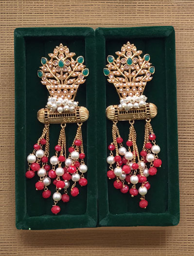 Designer Pearl Meenakari Long Earrings