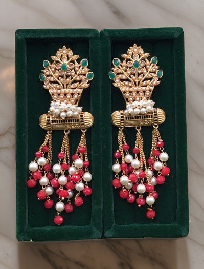 Designer Pearl Meenakari Long Earrings