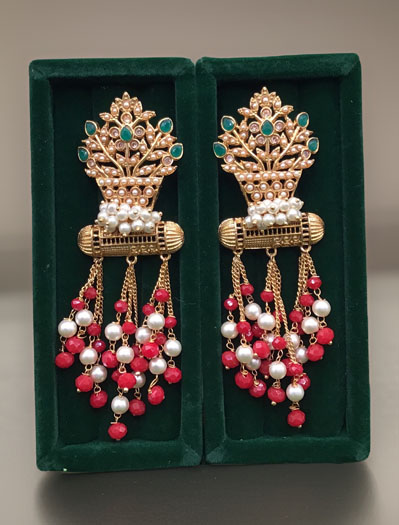 Designer Pearl Meenakari Long Earrings