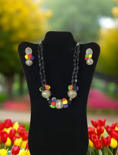 Fancy Design Oxidized Black Beads Necklace Set