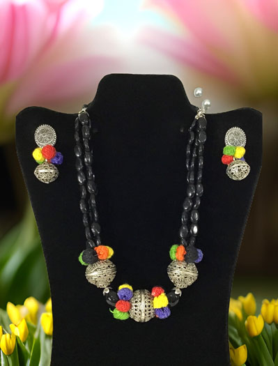 Fancy Design Oxidized Black Beads Necklace Set