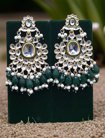 Gold Polish Kundan Dangler Earrings Set