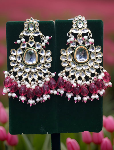 Gold Polish Kundan Dangler Earrings Set