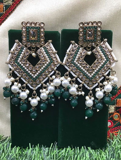 Antique Style Mehendi Polish Cluster Pearls Beaded Earrings