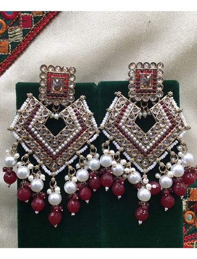 Antique Style Mehendi Polish Cluster Pearls Beaded Earrings