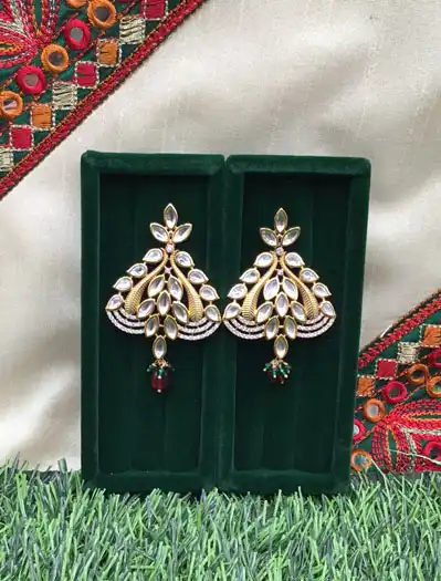 Gold plated Uncut Polki Kundan CZ Statement Earrings