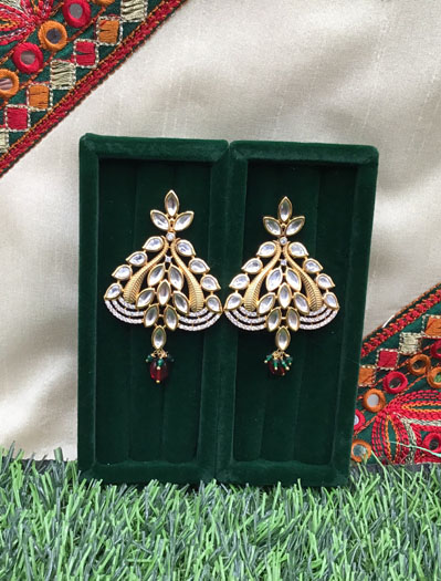 Gold plated Uncut Polki Kundan CZ Statement Earrings