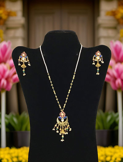 Rodo Blue Pachi Kundan Delicate Pendant Set