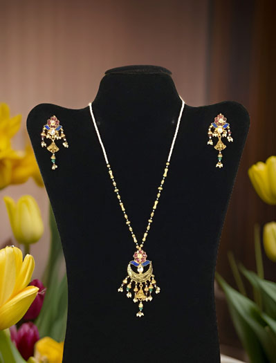 Rodo Blue Pachi Kundan Delicate Pendant Set