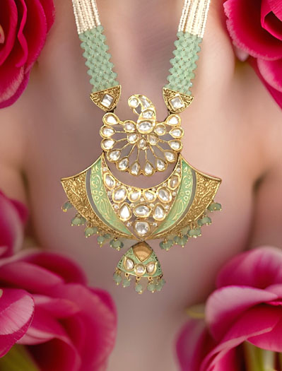 Kundan Meenakari Necklace Set with Jhumka Earrings