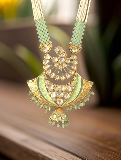 Kundan Meenakari Necklace Set with Jhumka Earrings