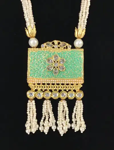 Mint green meenakari long necklace/mala set