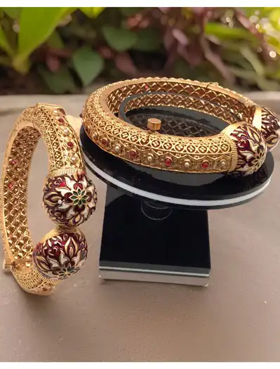 Rajasthani traditional culture inspired Matt Gold Finish Kada with beautiful Meenakari work