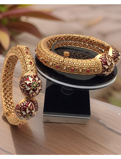 Rajasthani traditional culture inspired Matt Gold Finish Kada with beautiful Meenakari work