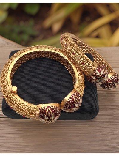 Rajasthani traditional culture inspired Matt Gold Finish Kada with beautiful Meenakari work