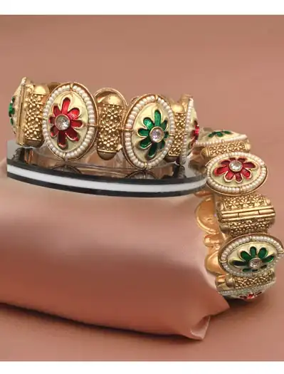 Matt Gold Finish Rajwadi Meenakari Bangles