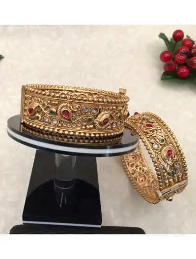 Traditional Rajwadi Design Gold Plated Kada