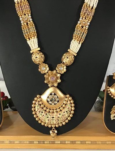 Traditional Meenakari Rajwadi Kundan Pearl Necklace Set