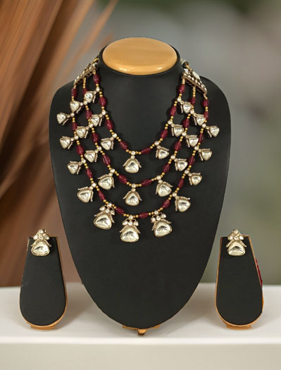 Three layer Doublet Stone Designer Necklace Set in Victorian Style