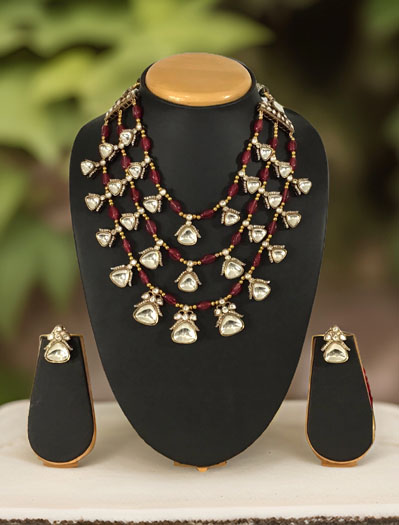 Three layer Doublet Stone Designer Necklace Set in Victorian Style