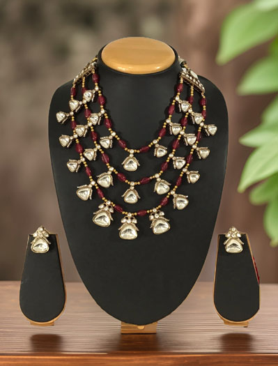 Three layer Doublet Stone Designer Necklace Set in Victorian Style