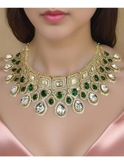 Stunning and gorgeous, AAA quality AD/CZ Emerald green choker with matching earrings