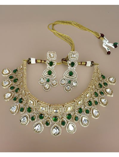 Stunning and gorgeous, AAA quality AD/CZ Emerald green choker with matching earrings